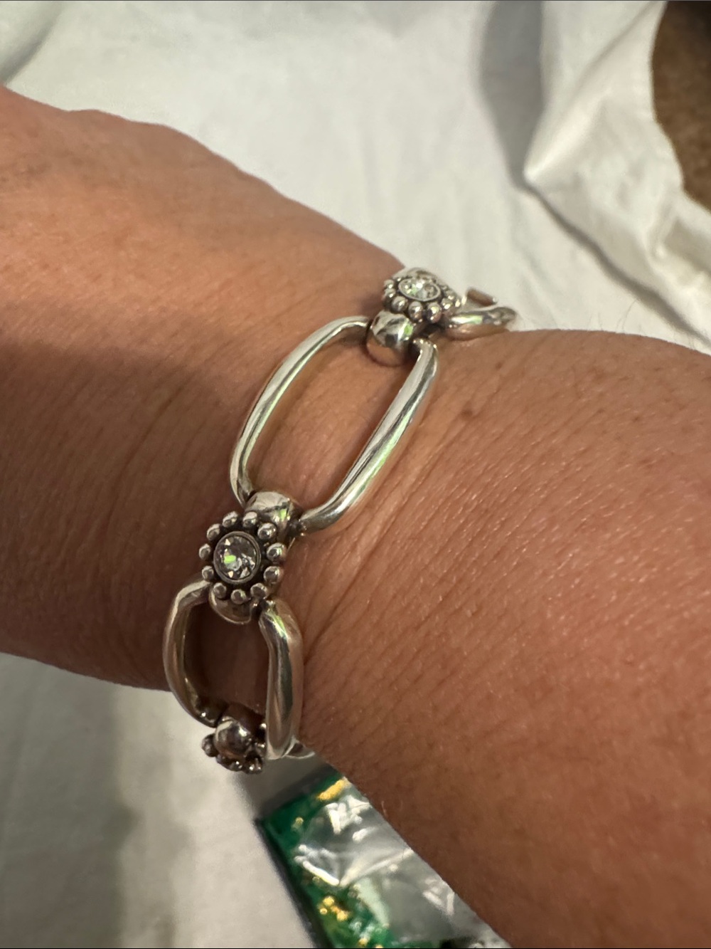 Brighton Silver Floral Link Bracelet with Crystal Accents